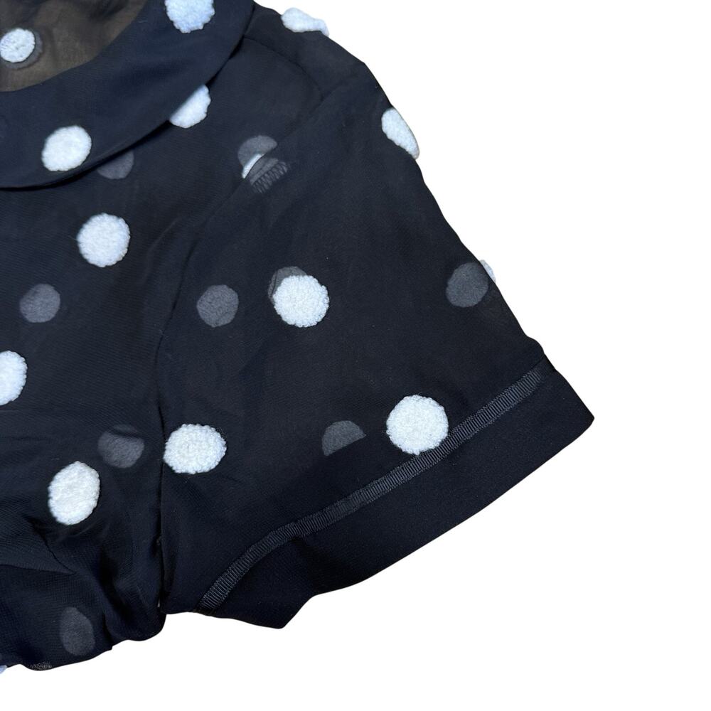 ModCloth Polyester Sheer Textured Button Up Shirt Polka Dot Black L Whimsigoth - Picture 9 of 10